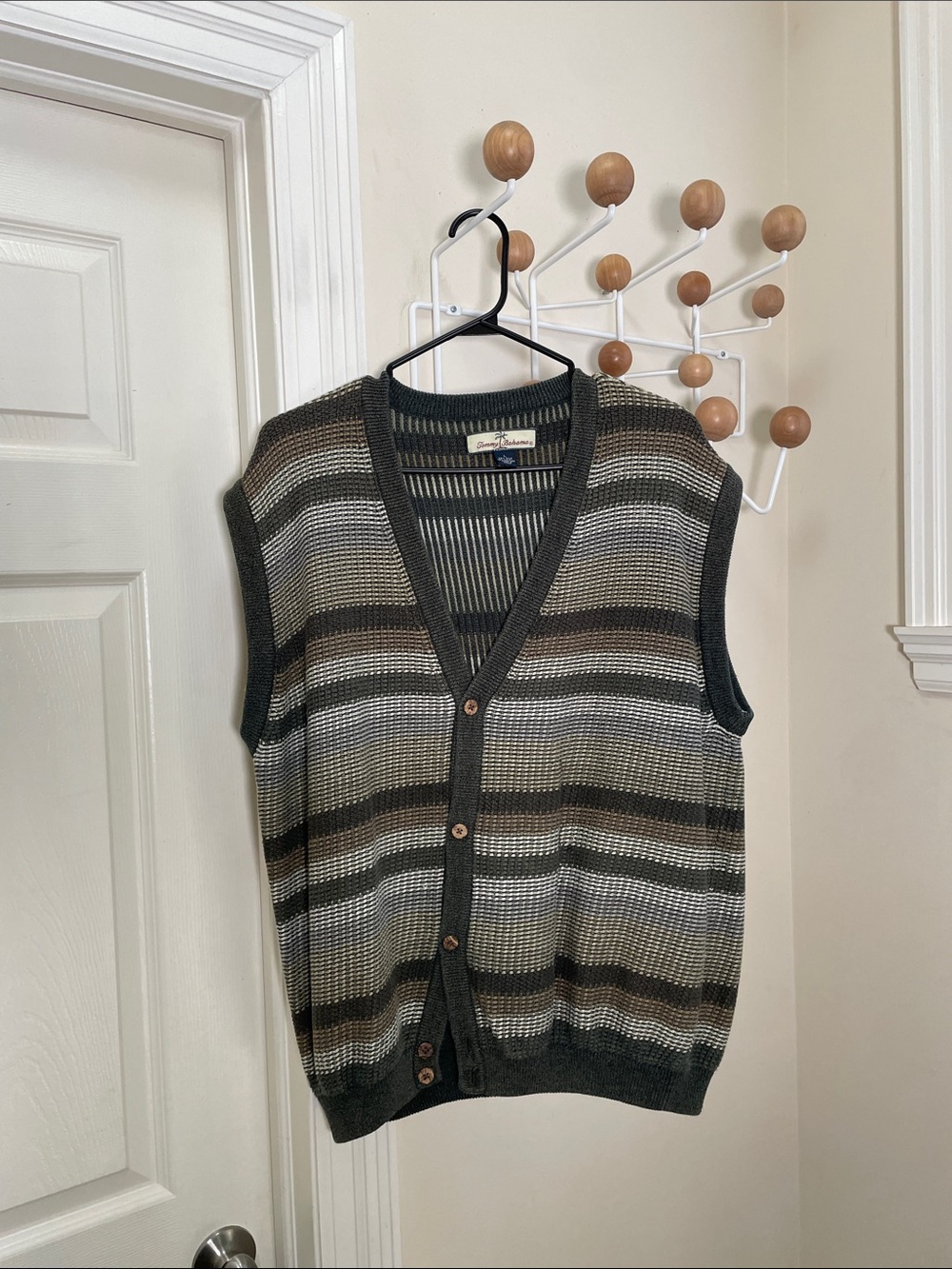 Tommy Bahama 90s Silk Blend Knit Sweater Vest - Green / Brown - L